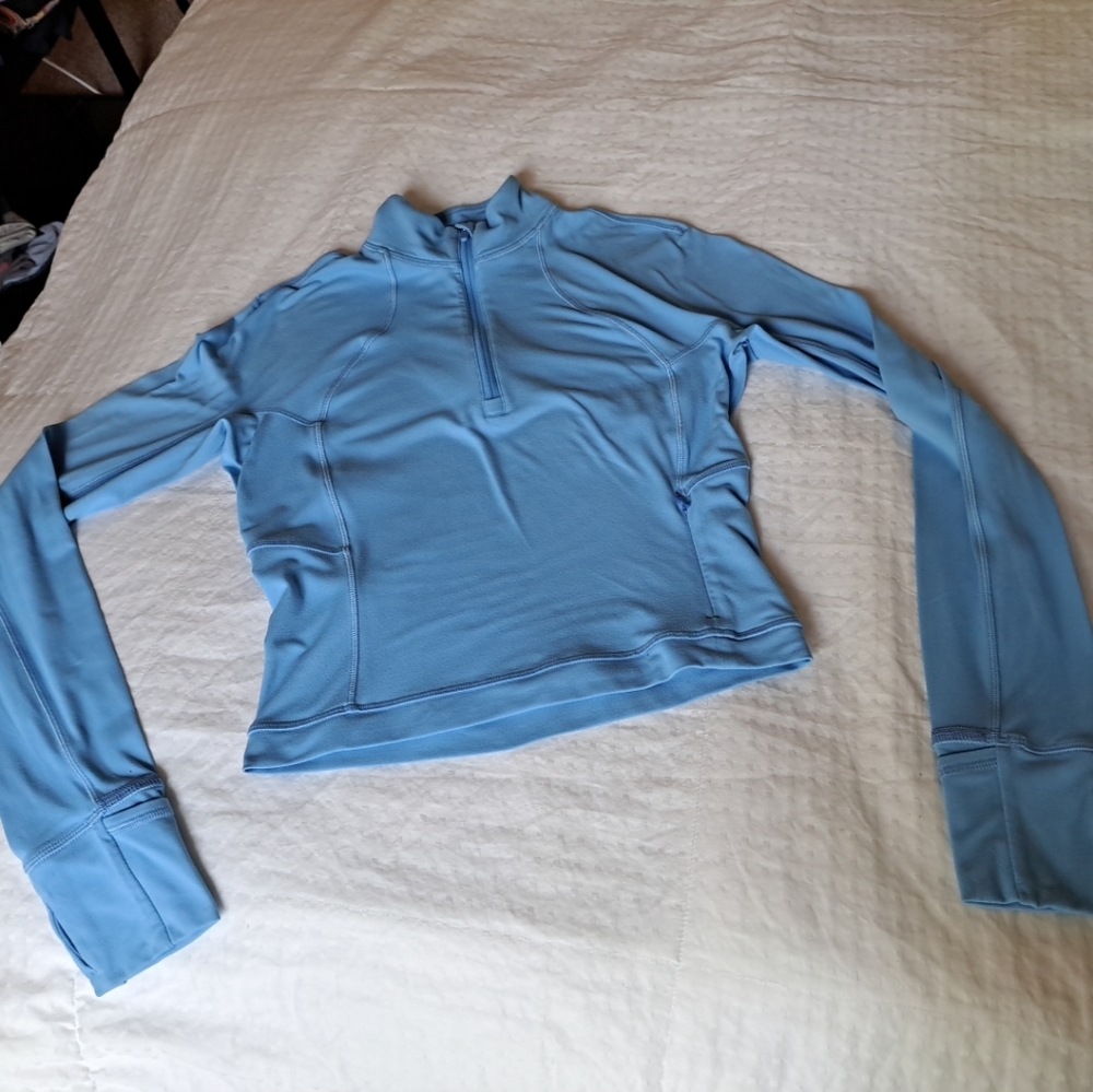 Lululemon Its Rulu Run Cropped Half-Zip with Pockets Light Blue Size 4 Good Cond